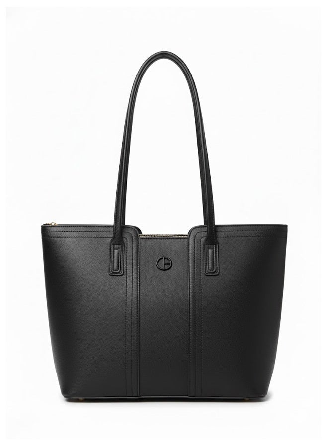 FUMES Noir Structured Tote Bag – Premium Leather Women’s Shoulder Handbag - Image 1